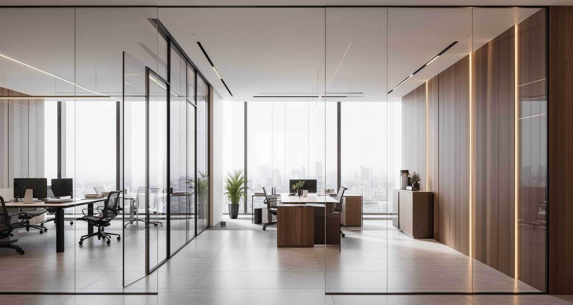 Bureau moderne avec cloisons vitrées et finitions haut de gamme